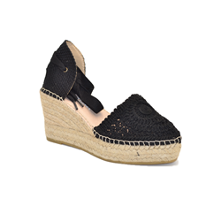 YUNE33 ESPADRILLES SANDALO CON ZEPPA CON DETTAGLI IN UNCINETTO RUSTICO NEGRO